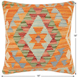 handmade Traditional Pillow Orange Blue Hand-Woven SQUARE 100% WOOL Hand woven turkish pillow2' x 2'