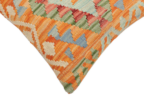 handmade Traditional Pillow Orange Blue Hand-Woven SQUARE 100% WOOL Hand woven turkish pillow2' x 2'