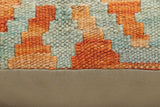 handmade Traditional Pillow Orange Blue Hand-Woven SQUARE 100% WOOL Hand woven turkish pillow2' x 2'