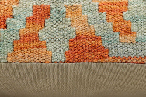 handmade Traditional Pillow Orange Blue Hand-Woven SQUARE 100% WOOL Hand woven turkish pillow2' x 2'