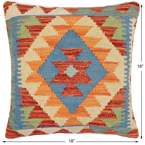 handmade Traditional Pillow Rust Blue Hand-Woven SQUARE 100% WOOL Hand woven turkish pillow2 x 2