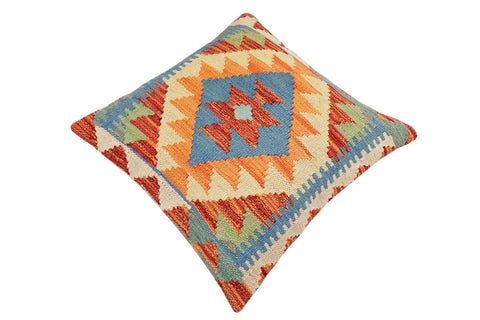handmade Traditional Pillow Rust Blue Hand-Woven SQUARE 100% WOOL Hand woven turkish pillow2 x 2