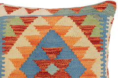handmade Traditional Pillow Rust Blue Hand-Woven SQUARE 100% WOOL Hand woven turkish pillow2' x 2'