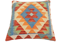 handmade Traditional Pillow Rust Blue Hand-Woven SQUARE 100% WOOL Hand woven turkish pillow2' x 2'