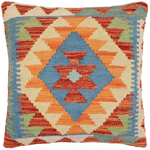 handmade Traditional Pillow Rust Blue Hand-Woven SQUARE 100% WOOL Hand woven turkish pillow2 x 2