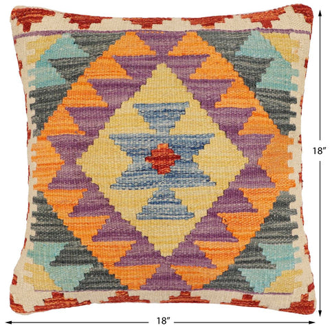handmade Traditional Pillow Blue Rust Hand-Woven SQUARE 100% WOOL Hand woven turkish pillow2 x 2