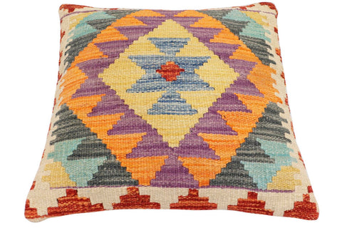 handmade Traditional Pillow Blue Rust Hand-Woven SQUARE 100% WOOL Hand woven turkish pillow2 x 2
