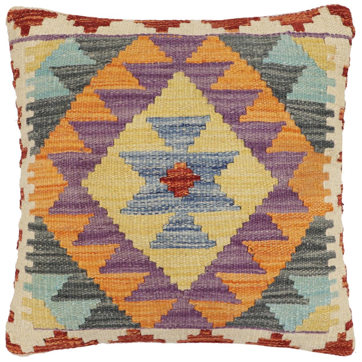 handmade Traditional Pillow Blue Rust Hand-Woven SQUARE 100% WOOL Hand woven turkish pillow2' x 2'