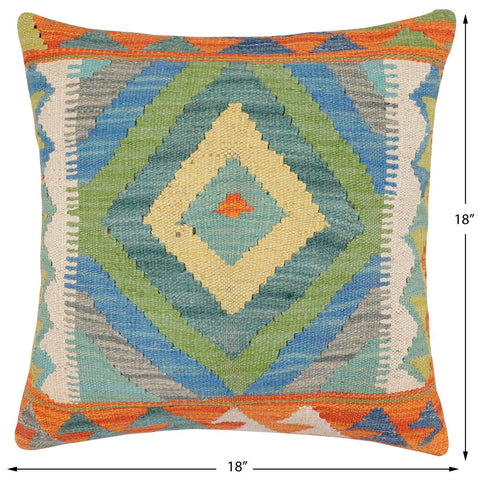 handmade Traditional Pillow Rust Blue Hand-Woven SQUARE 100% WOOL Hand woven turkish pillow2 x 2