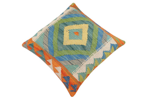 handmade Traditional Pillow Rust Blue Hand-Woven SQUARE 100% WOOL Hand woven turkish pillow2 x 2