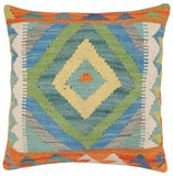handmade Traditional Pillow Rust Blue Hand-Woven SQUARE 100% WOOL Hand woven turkish pillow2' x 2'