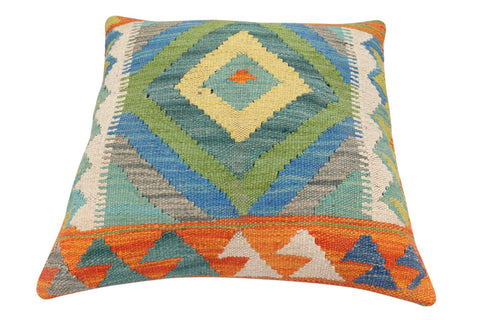 handmade Traditional Pillow Rust Blue Hand-Woven SQUARE 100% WOOL Hand woven turkish pillow2 x 2