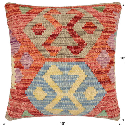 handmade Traditional Pillow Red Blue Hand-Woven SQUARE 100% WOOL Hand woven turkish pillow2 x 2