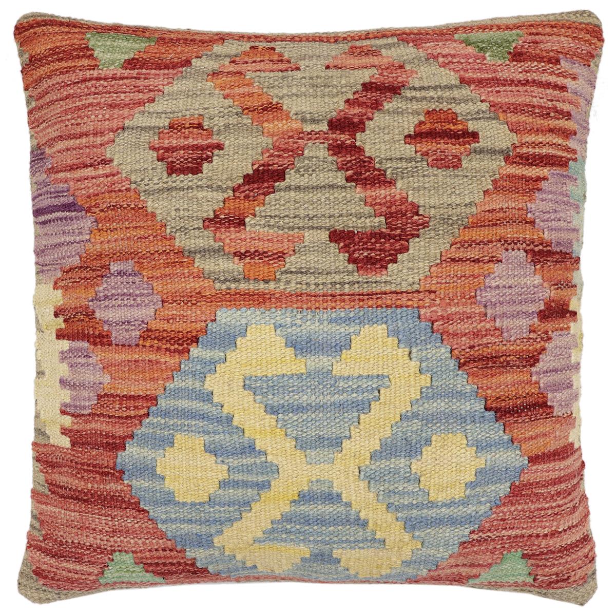 handmade Traditional Pillow Red Blue Hand-Woven SQUARE 100% WOOL Hand woven turkish pillow2 x 2