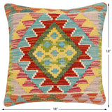 handmade Traditional Pillow Rust Blue Hand-Woven SQUARE 100% WOOL Hand woven turkish pillow2' x 2'