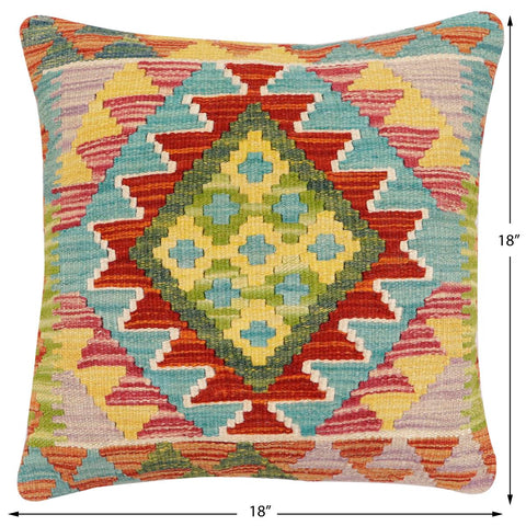 handmade Traditional Pillow Rust Blue Hand-Woven SQUARE 100% WOOL Hand woven turkish pillow2 x 2
