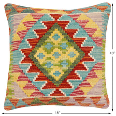 handmade Traditional Pillow Rust Blue Hand-Woven SQUARE 100% WOOL Hand woven turkish pillow2' x 2'