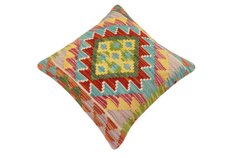 handmade Traditional Pillow Rust Blue Hand-Woven SQUARE 100% WOOL Hand woven turkish pillow2 x 2