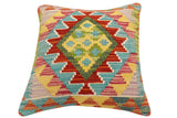 handmade Traditional Pillow Rust Blue Hand-Woven SQUARE 100% WOOL Hand woven turkish pillow2' x 2'