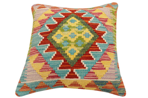 handmade Traditional Pillow Rust Blue Hand-Woven SQUARE 100% WOOL Hand woven turkish pillow2 x 2
