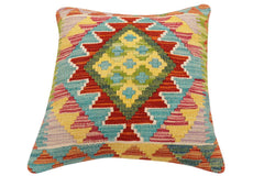 handmade Traditional Pillow Rust Blue Hand-Woven SQUARE 100% WOOL Hand woven turkish pillow2' x 2'