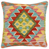 handmade Traditional Pillow Rust Blue Hand-Woven SQUARE 100% WOOL Hand woven turkish pillow2' x 2'