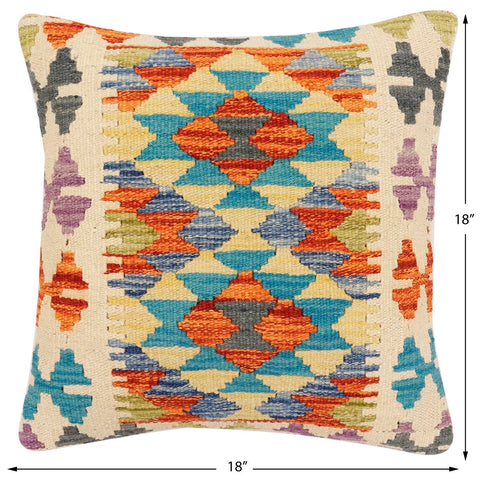handmade Traditional Pillow Rust Blue Hand-Woven SQUARE 100% WOOL Hand woven turkish pillow2 x 2