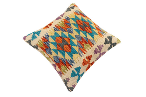 handmade Traditional Pillow Rust Blue Hand-Woven SQUARE 100% WOOL Hand woven turkish pillow2 x 2