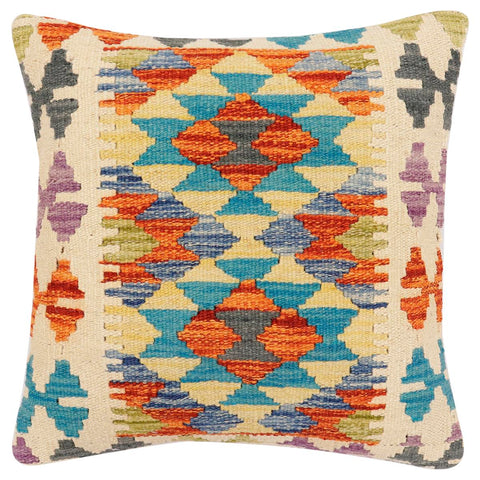 handmade Traditional Pillow Rust Blue Hand-Woven SQUARE 100% WOOL Hand woven turkish pillow2 x 2