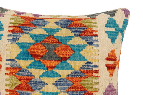 handmade Traditional Pillow Rust Blue Hand-Woven SQUARE 100% WOOL Hand woven turkish pillow2 x 2