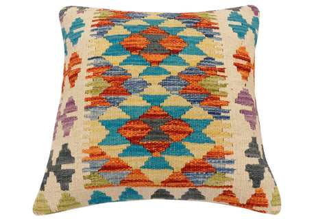 handmade Traditional Pillow Rust Blue Hand-Woven SQUARE 100% WOOL Hand woven turkish pillow2 x 2