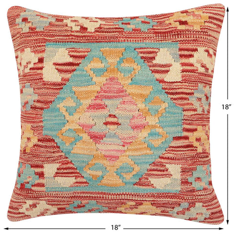 handmade Traditional Pillow Red Blue Hand-Woven SQUARE 100% WOOL Hand woven turkish pillow2 x 2