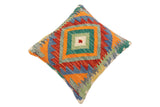 handmade Traditional Pillow Rust Blue Hand-Woven SQUARE 100% WOOL  Hand woven turkish pillow  3 x 5