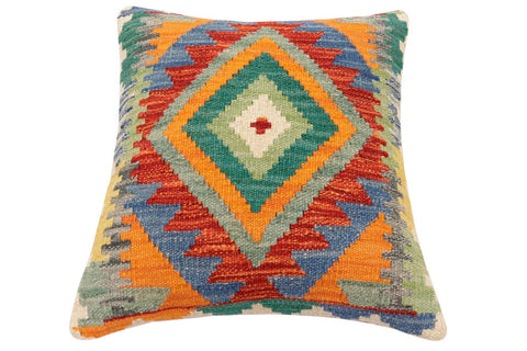 handmade Traditional Pillow Rust Blue Hand-Woven SQUARE 100% WOOL  Hand woven turkish pillow  3 x 5