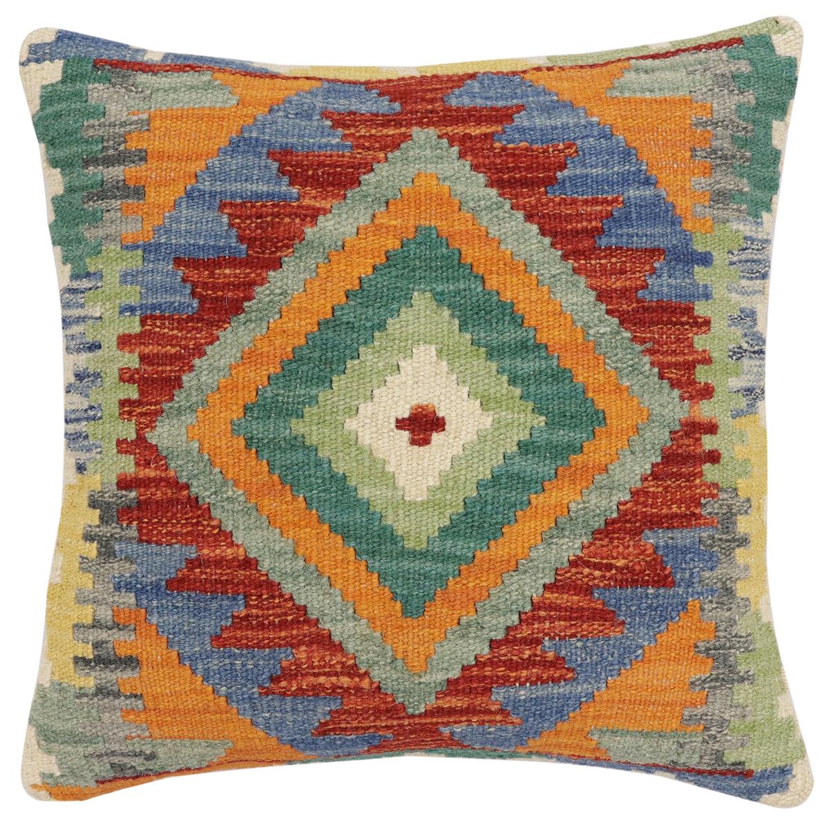 handmade Traditional Pillow Rust Blue Hand-Woven SQUARE 100% WOOL  Hand woven turkish pillow  3 x 5