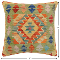 handmade Traditional Pillow Rust Blue Hand-Woven SQUARE 100% WOOL Hand woven turkish pillow2' x 2'