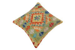 handmade Traditional Pillow Rust Blue Hand-Woven SQUARE 100% WOOL Hand woven turkish pillow2' x 2'