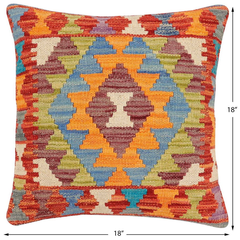 handmade Traditional Pillow Rust Blue Hand-Woven SQUARE 100% WOOL Hand woven turkish pillow2' x 2'