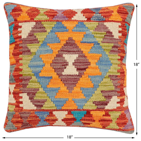 handmade Traditional Pillow Rust Blue Hand-Woven SQUARE 100% WOOL Hand woven turkish pillow2 x 2
