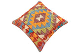 handmade Traditional Pillow Rust Blue Hand-Woven SQUARE 100% WOOL Hand woven turkish pillow2' x 2'