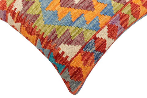 handmade Traditional Pillow Rust Blue Hand-Woven SQUARE 100% WOOL Hand woven turkish pillow2 x 2