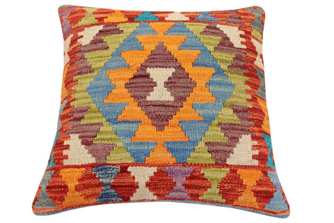 handmade Traditional Pillow Rust Blue Hand-Woven SQUARE 100% WOOL Hand woven turkish pillow2 x 2