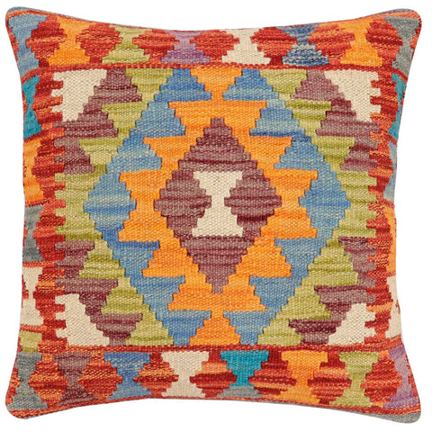 handmade Traditional Pillow Rust Blue Hand-Woven SQUARE 100% WOOL Hand woven turkish pillow2 x 2