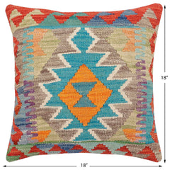 handmade Traditional Pillow Rust Blue Hand-Woven SQUARE 100% WOOL Hand woven turkish pillow2' x 2'