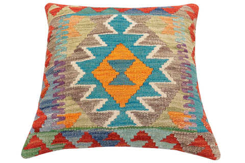 handmade Traditional Pillow Rust Blue Hand-Woven SQUARE 100% WOOL Hand woven turkish pillow2 x 2