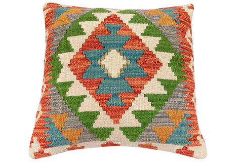 handmade Traditional Pillow Rust Blue Hand-Woven SQUARE 100% WOOL Hand woven turkish pillow2 x 2