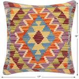 handmade Traditional Pillow Blue Rust Hand-Woven SQUARE 100% WOOL  Hand woven turkish pillow  2 x 2