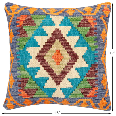 handmade Traditional Pillow Blue Rust Hand-Woven SQUARE 100% WOOL Hand woven turkish pillow2 x 2