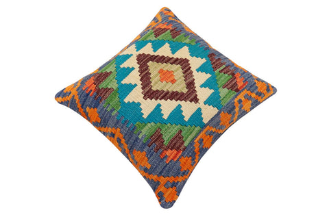 handmade Traditional Pillow Blue Rust Hand-Woven SQUARE 100% WOOL Hand woven turkish pillow2 x 2