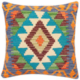 handmade Traditional Pillow Blue Rust Hand-Woven SQUARE 100% WOOL Hand woven turkish pillow2' x 2'